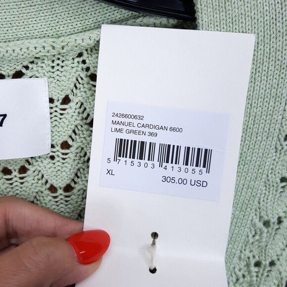 NN07 Sweater Mens XL Lime Green Cardigan Button Up Loose Knit Cotton MANUEL $305 - Picture 4 of 10